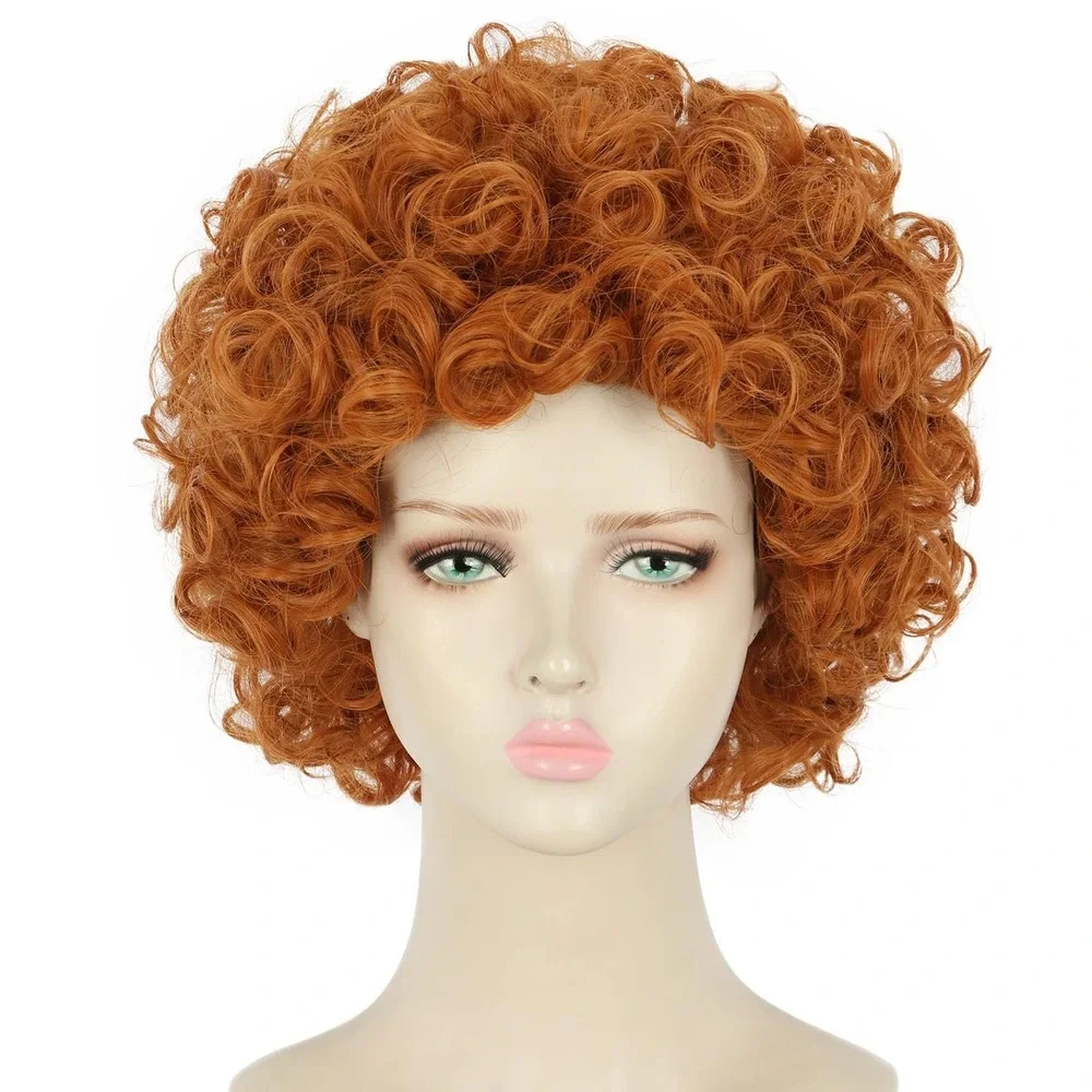 NWT Adult Orange Red Short Curly Wig Anime Cosplay Clown Halloween Costume